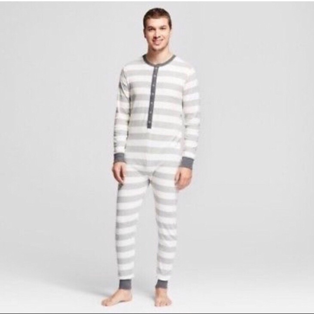 Grey and White Striped Rugby Pajama Onesie